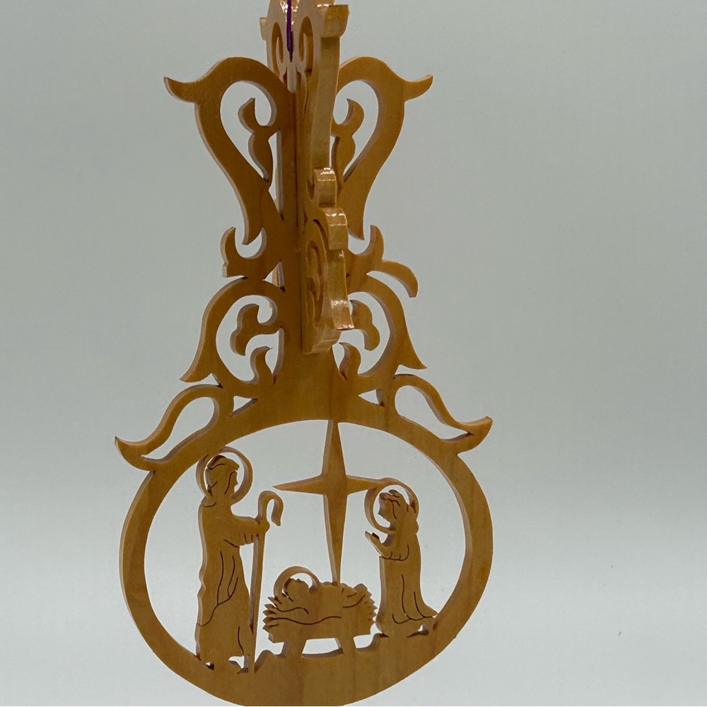 Christmas Ornament Nativity Scene Wood Carved Hanging Decoration‎